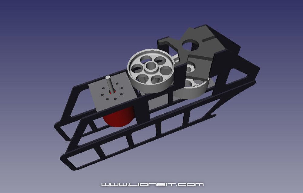 LionBit700 Mechanik und Chassis von links oben